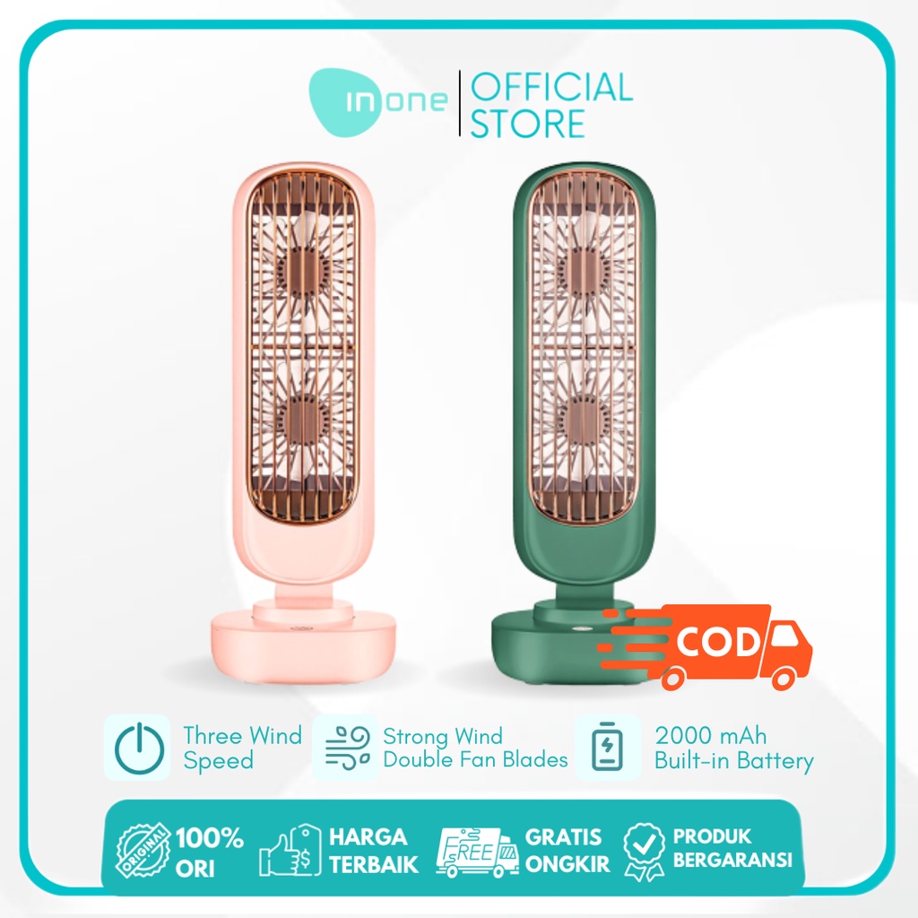 New INONE Kipas Angin Retro 5V 2000mAh Rechargeable 3 Speed Angin