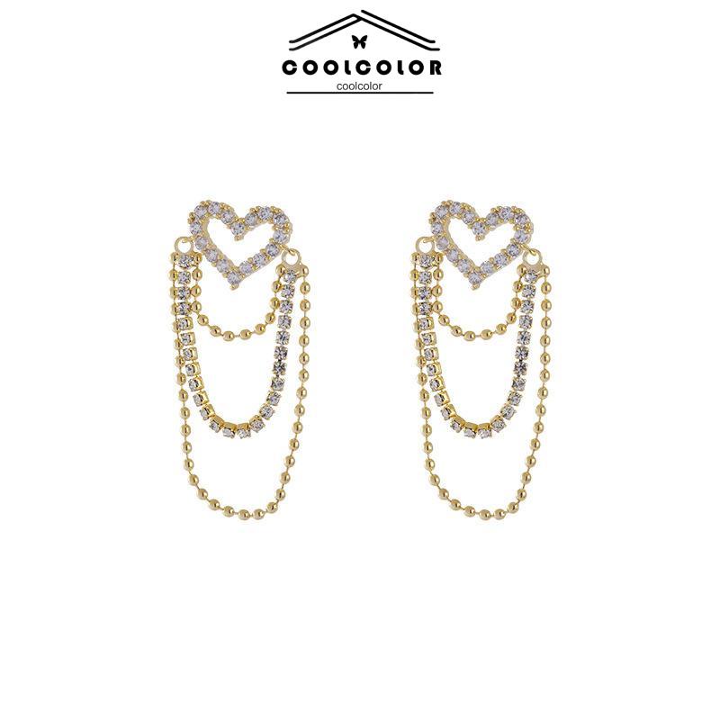 COD❤️Anting rumbai Korea Rhinestone Berbentuk Hati Earrings Anting Tindik Perhiasan Wanita Fashion Murah Hadiah Perhiasan- cl