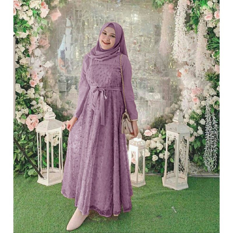 ADINDA - BAJU GAMIS BRUKAT BROKAT TILE DRESS UKURAN S M L XL UNTUK KONDANGAN PESTA NIKAHAN PERNIKAHA