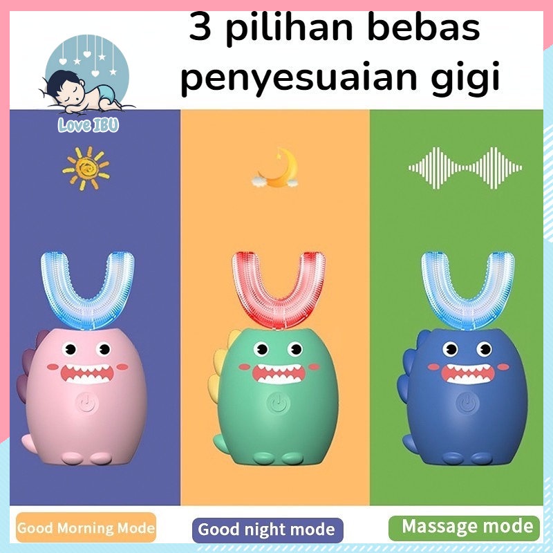 Sikat Gigi Anak Elektrik Berbentuk U 360° Sikat Gigi Bayi Dino Lucu Usia 2-12 Tahun Kering Udara Otomatis   Anak Elektrik Berbentuk U 360° Kering Udara Otomatis Sikat Gigi Bayi Dino Lucu Usia 2-7 Tahun