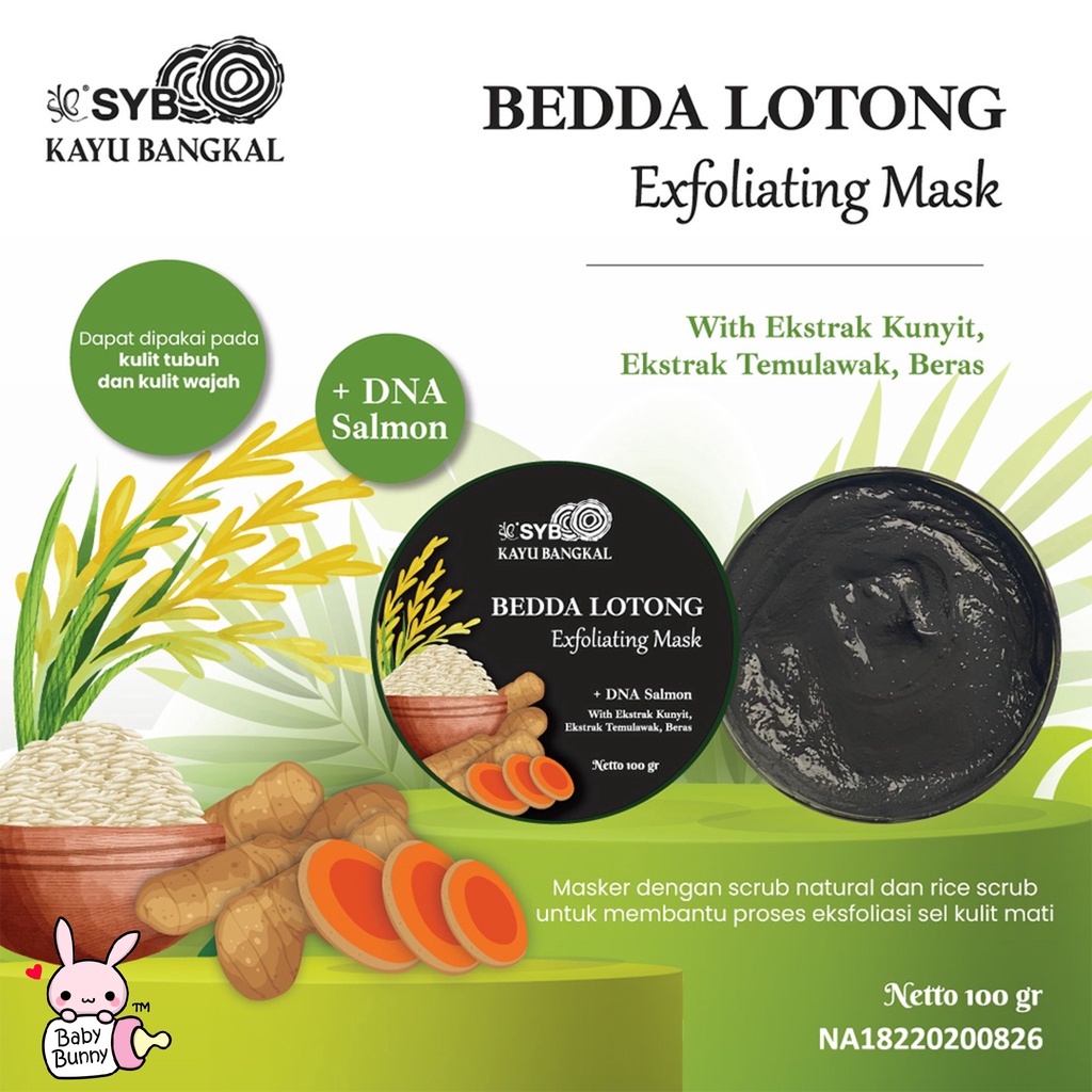 ❤ BELIA ❤ SYB Kayu Bangkal Bedda Lotong Exfoliating Mask + DNA Salmon 100gr | BPOM