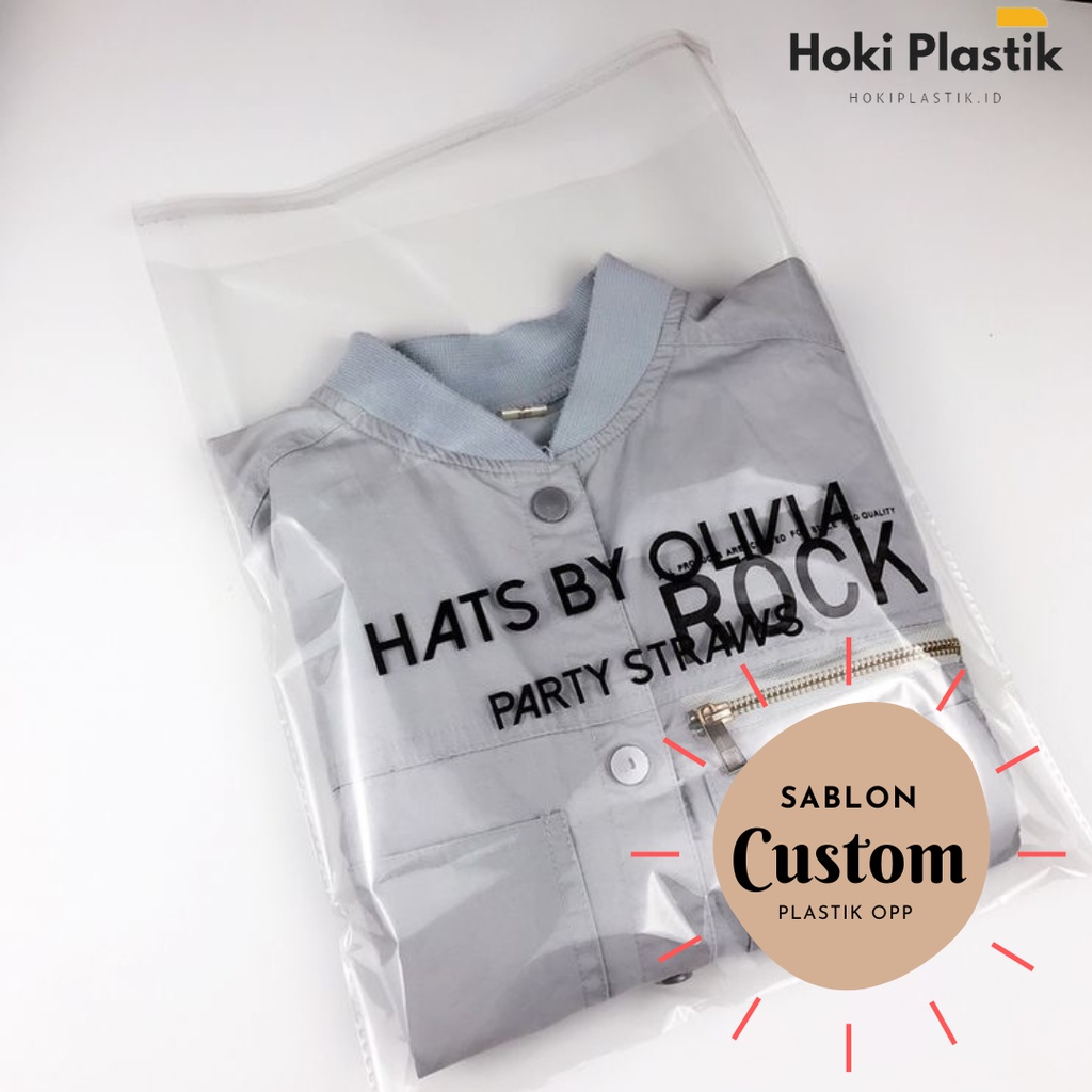 SABLON PLASTIK OPP CUSTOM DESAIN TRANSPARAN ACCESORIES BRAND KEMASAN BAJU PAKAIAN CELANA HOODIE JAKET HIJAB JILBAB KUE DONAT ROTI MASKER GAMIS MURAH PREMIUM BESAR KECIL TEBAL KACA DESIGN BUNGKUS PLASTIC