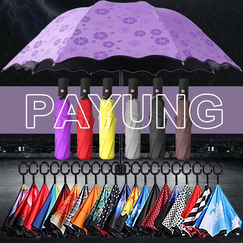 Payung Terbalik Kazbrella / Payung Lipat Otomatis Anti UV / PAYUNG 3D LIPAT / ajaib muncul motif jika basah bonus sarung payung