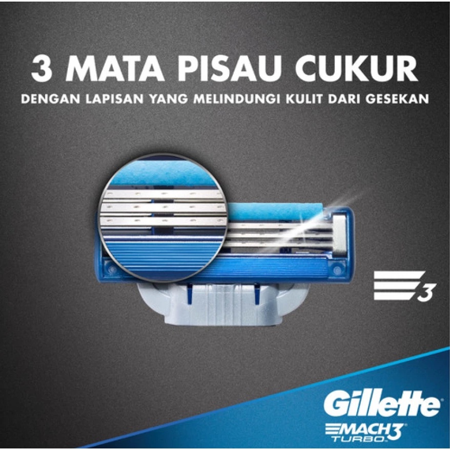 Gillette Mach 3 TURBO Mach3 Gilette Razor Handle / Cartridges / Refill isi ulang isi 2 isi 4  Pisau Alat Cukur Shaver Cukuran Pria Jenggot Kumis Set Starterpack 3D Motion Starter pack