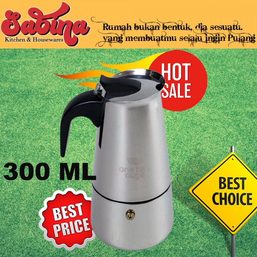 Teko Pembuat Kopi Moka Pot Stainless Espresso Coffee Maker 300ml