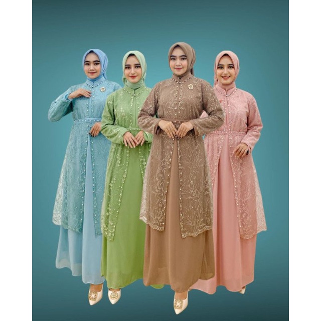 NEW KHODIJAH SET 3IN1 GAMIS CERUTY + OUTER TILE BORDIR + BELT MUTIARA
