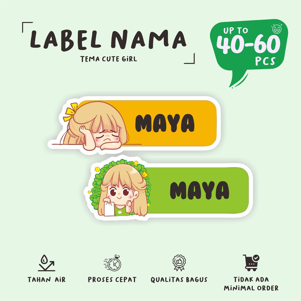 

(40 - 60 pcs) Stiker nama CUTE GIRL/murah/waterproff/label nama lucu