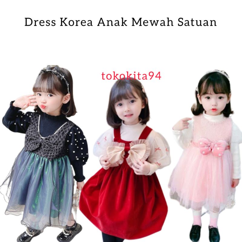 Dress Anak Import 2in1 Satuan - Gaun Anak Korea Import 1Pcs Mewah - 1Set Baju Anak Korea Satu Pcs Mewah Motif Lucu