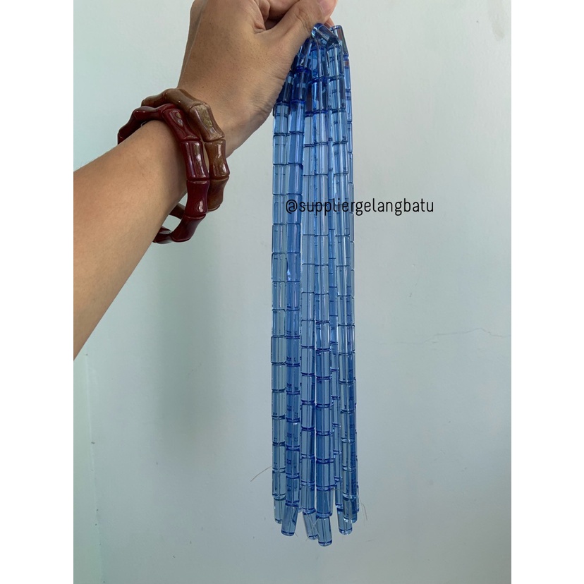 manik glass bead BLUE quartz 20 x 8mm bahan prakarya gelang kalung