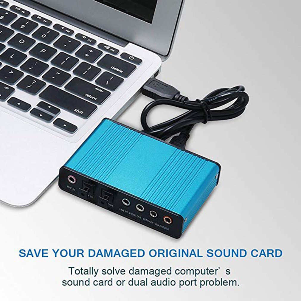 Actual【COD】sell Kebidumei Sound Card External 5.1 Suround USB untuk Laptop/PC - CM6206 - Biru