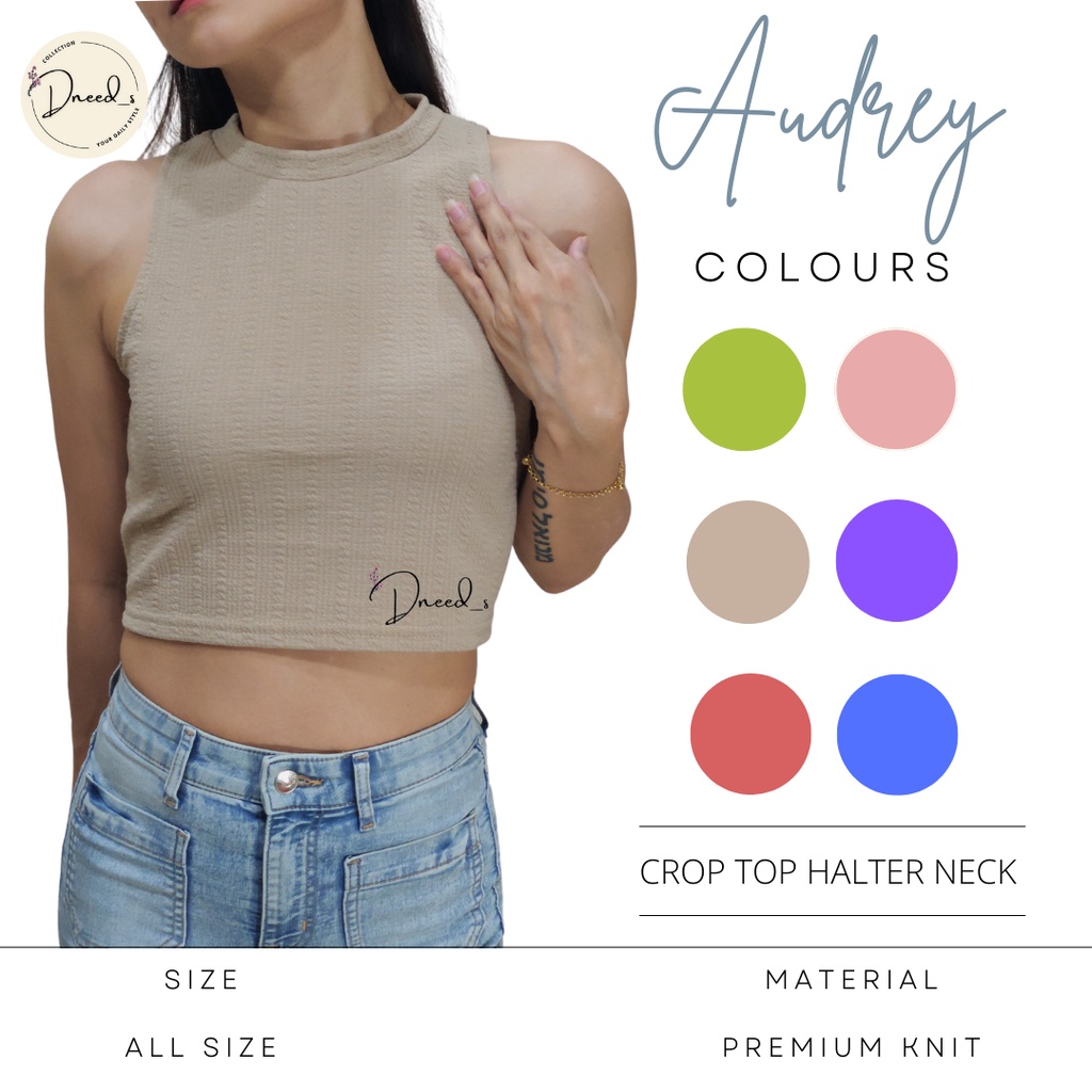 Dneeds - Audrey Crop Top Halter Neck Knit - Baju Atasan Wanita Crop Tee Korean Fashion Style Grosir