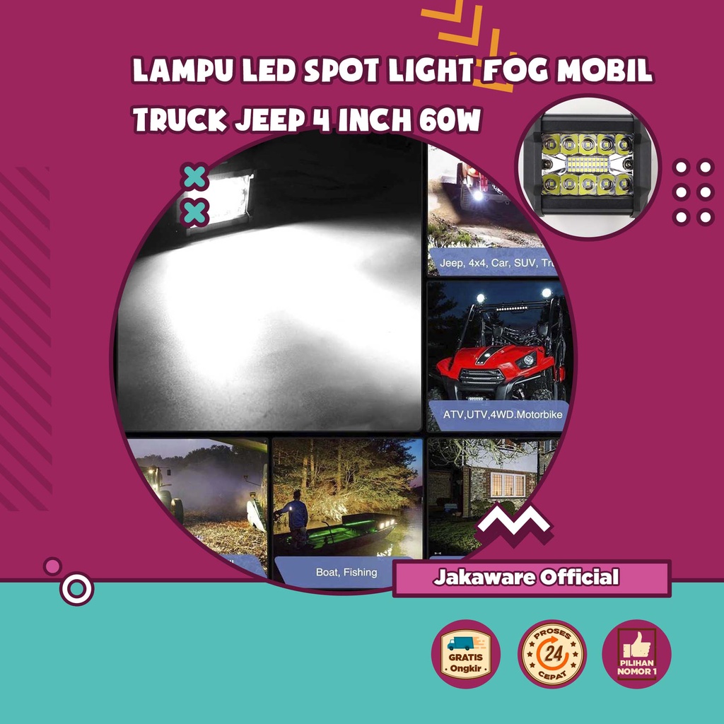 LAMPU LED SPOT LIGHT FOG MOBIL TRUCK JEEP 60W KHUSUS PENCAHAYAAN TAMBAHAN TERANG DEPAN KEPALA UTAMA 