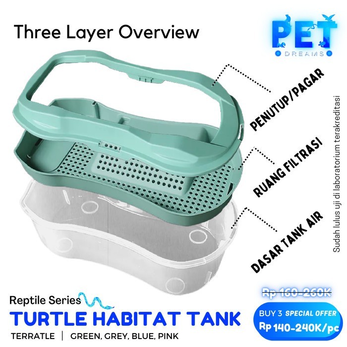 TURTLE TANK AQUARIUM FILTER KANDANG VIVARIUM EMBER TEMPAT KURA REPTIL