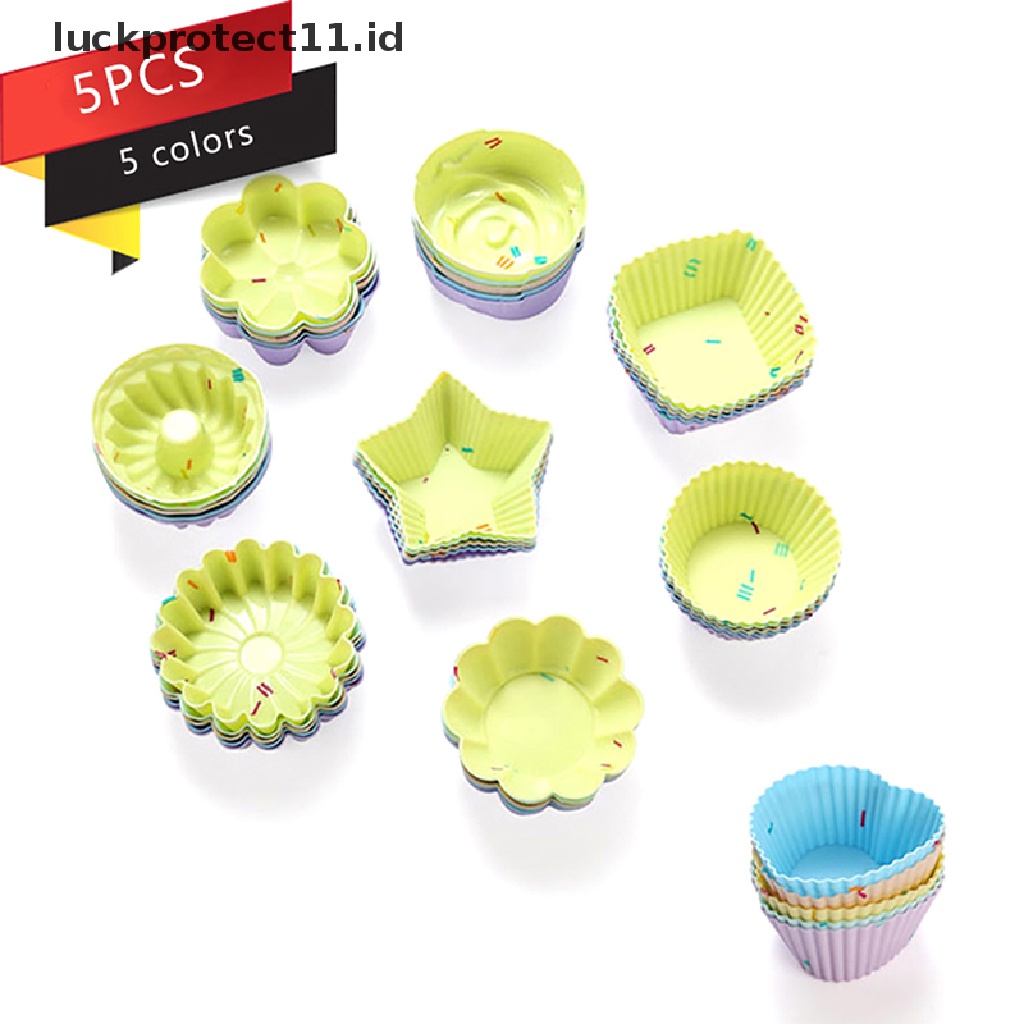 5pcs / Set Cetakan Kue Muffin Bentuk Bulat Bahan Silikon Untuk Dekorasi