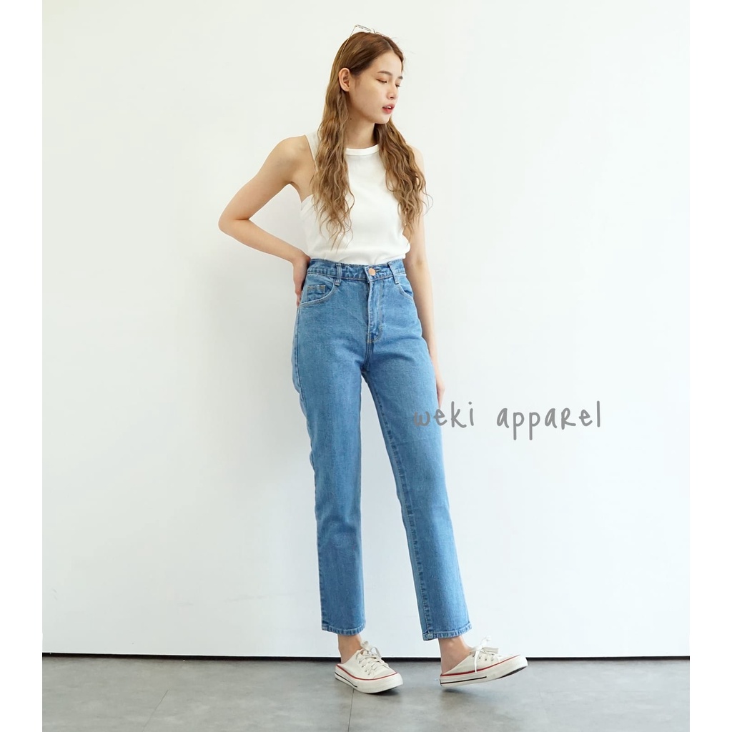 Weki Boyfriend Jeans Wanita  Medium Blue