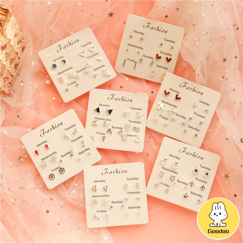6 Pasang Anting Tusuk Simple Kreatif Gaya Korea Earings untuk Wanita Aksesori -Doo