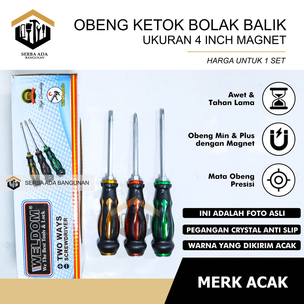 Obeng Ketok Bolak balik Warna 4 inch TRANSPARANT MURAH Obeng Plus Min Ketok CAVANI