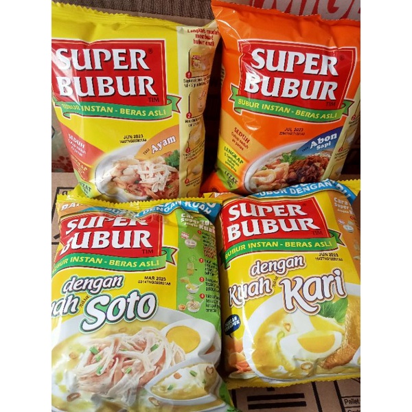 

Super bubur instan 45gr || kuah soto || kuah kari || abon || ayam
