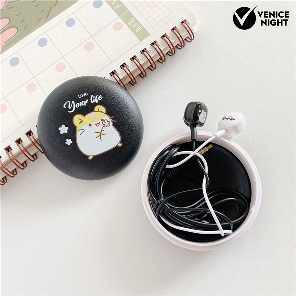 (VNEP) (Berkabel) Universal Headphone Stereo Bass In-ear Headset Headphone dengan Kotak Penyimpanan Kartun untuk Musik