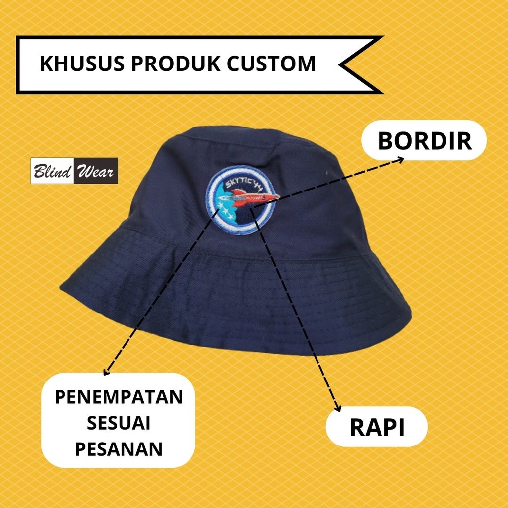 Produk Khusus Bordir Sablon Topi Rimba Bucket Baseball Miki Hat Komando Trucker