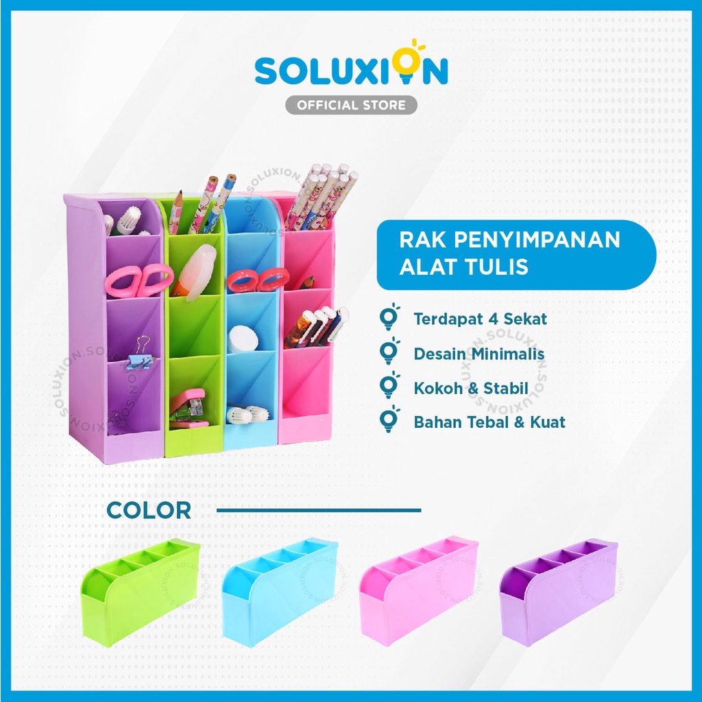 Rak Pensil Mini Tempat Alat Tulis 4 Sekat Storage Box Wadah Kotak Penyimpanan Pulpen Spidol Gunting 