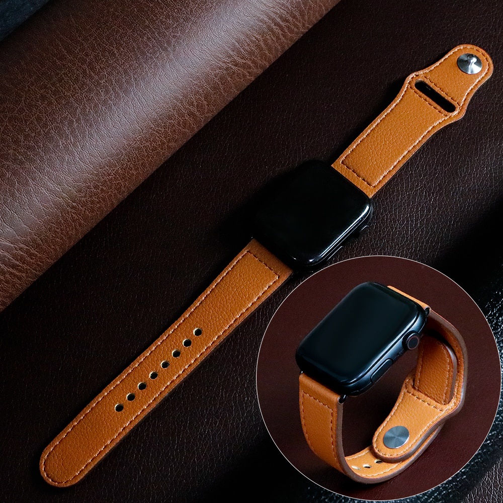 Strap Leather Apple Watch Series 1 2 3 4 5 6 7 8 SE Ultra 38 40 41 42 44 45 49mm TRIPLEDI Tali Jam iWatch