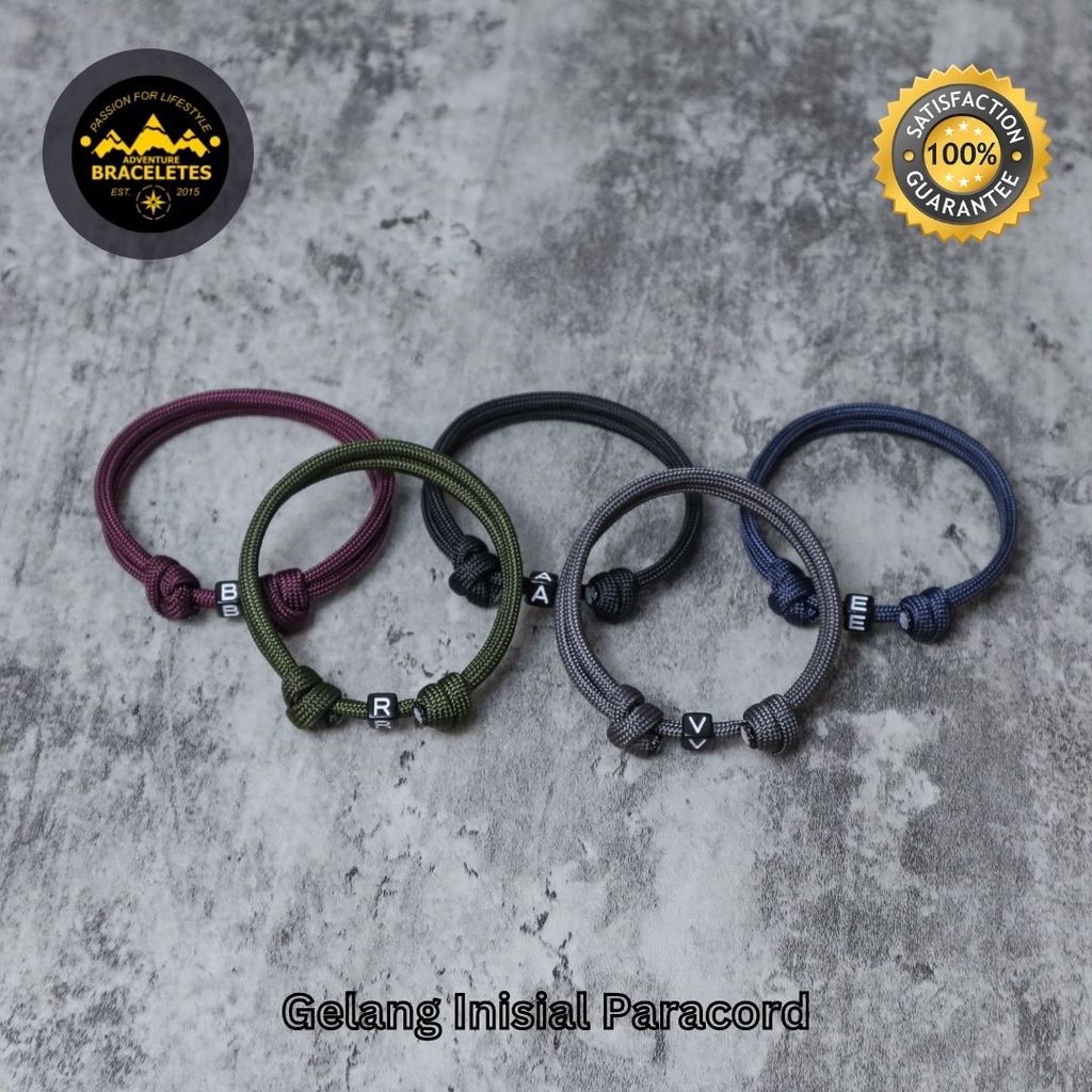 Gelang Couple Inisial Huruf Nama Pria Wanita Tali Paracord 550lbs 4mm Custom Premium