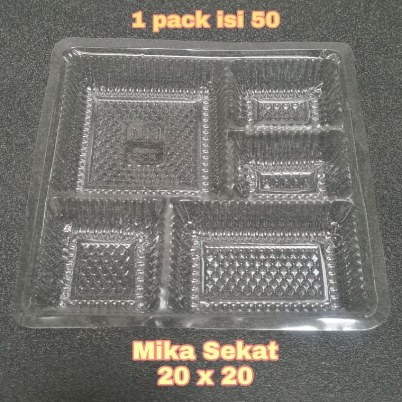 50pcs MIKA PLASTIK SEKAT 5 KOTAK BOX NASI 20X20cm