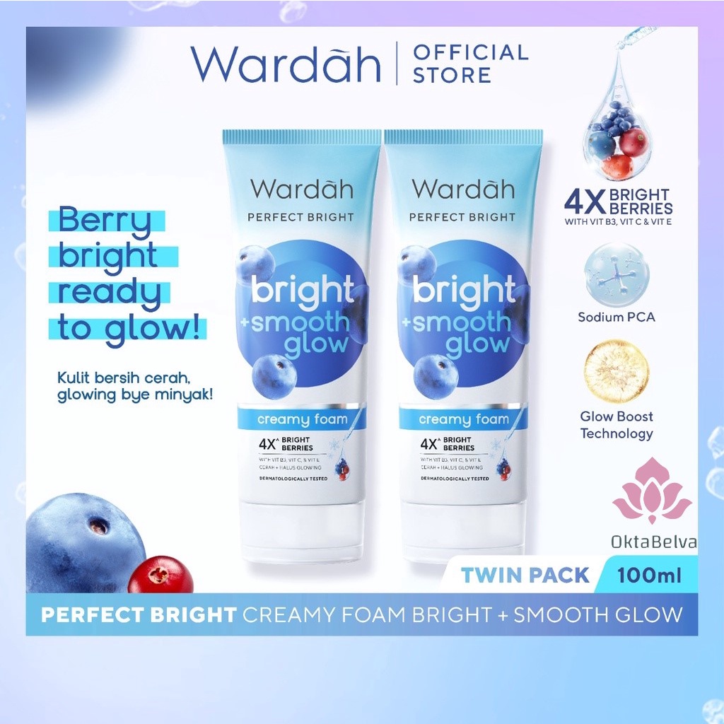Paket Twinpack Wardah Perfect Bright Creamy Foam Bright + Smooth 100 ml | Sabun Cuci Muka