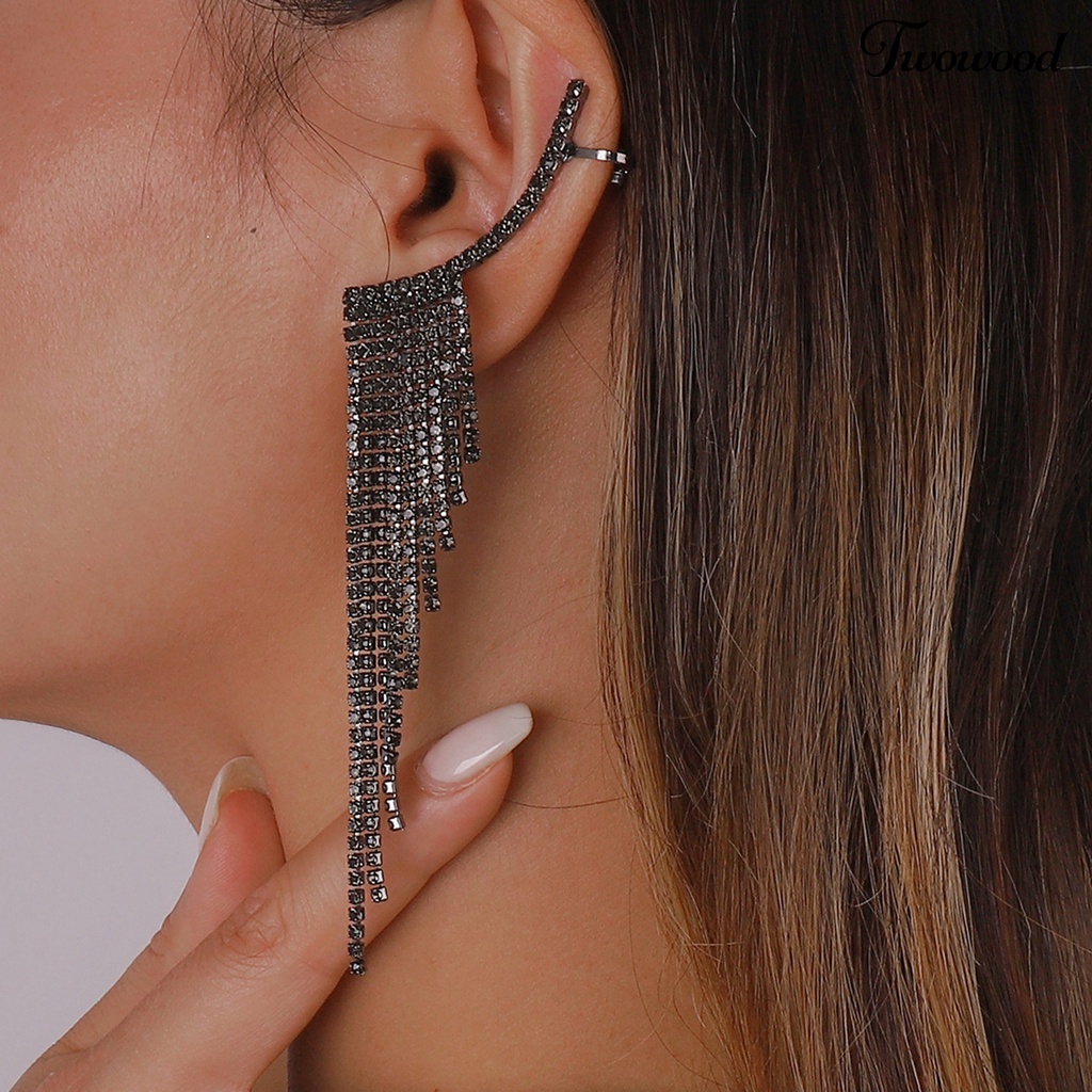 1 Pasang Anting Juntai Panjang Multilayer Aksen Berlian Imitasi