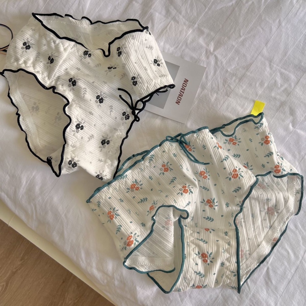 Katun Murni Pakaian Dalam Wanita Segar Kecil Bunga Manis Jamur Tepi Kapas Selangkangan Antibakteri B