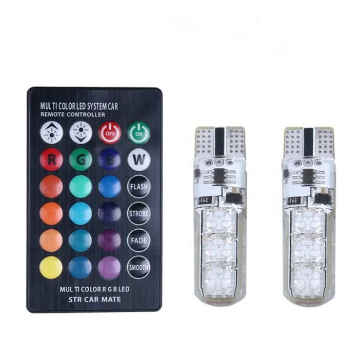 Lampu LED T10 T 10 RGB Lampu Senja Mobil Motor Dengan Remote 2Pcs