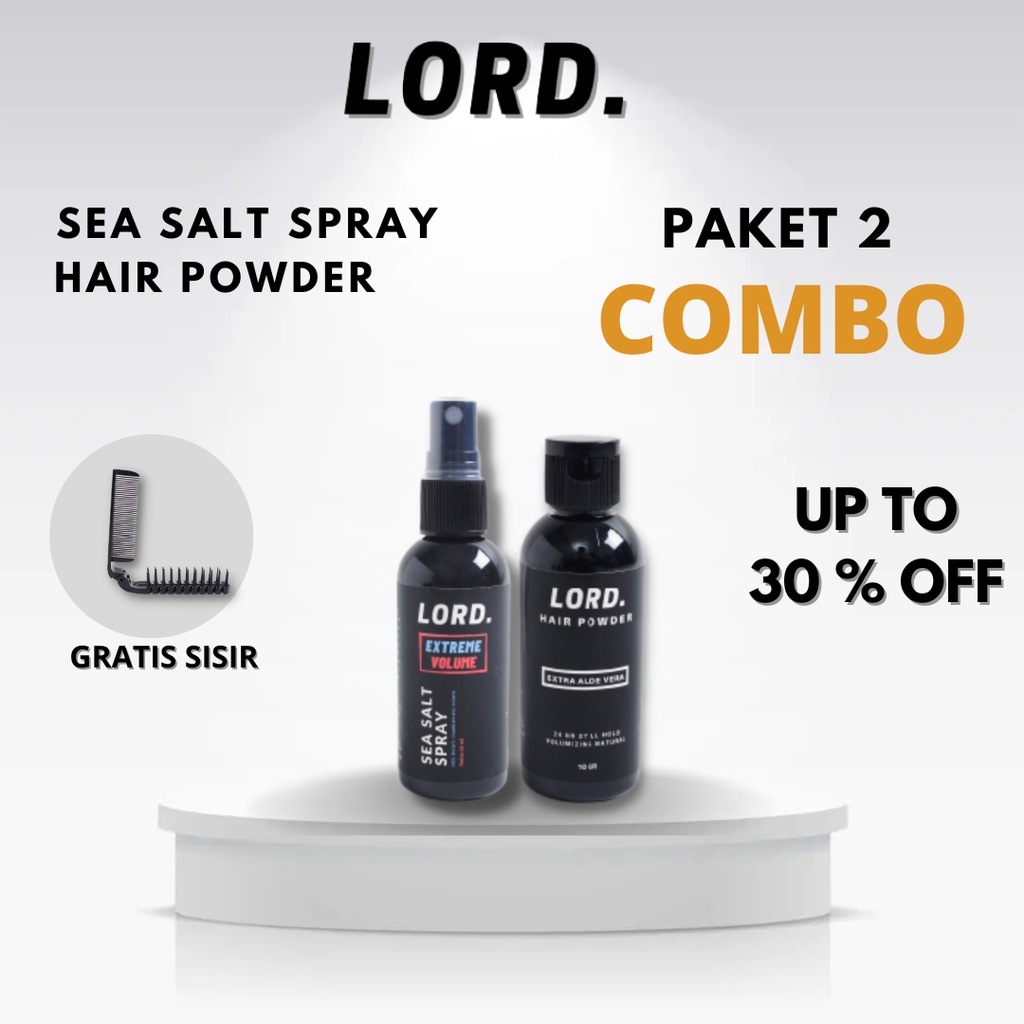 Lord Hair Powder Sea Salt Spray Paket Combo Perawatan Rambut Pria Hemat Free Sisir