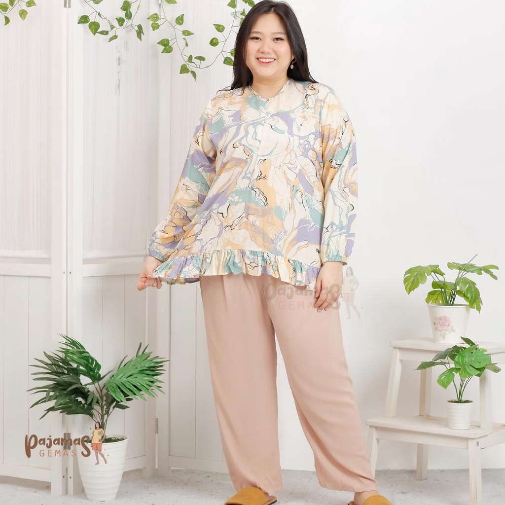 PIYAMA OLIVE JUMBO SETELAN ONESET BAJU TIDUR RAYON PREMIUM BUSUI KOMBINASI
