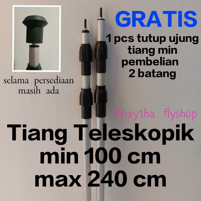 Tenda Camping Tiang Flysheet Teleskopik 2 Konektor 240 Cm