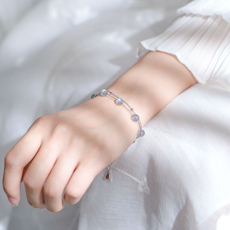 Perhiasan Gelang 925 Moonstone Natural Bentuk Hati Gaya Korea Untuk Wanita