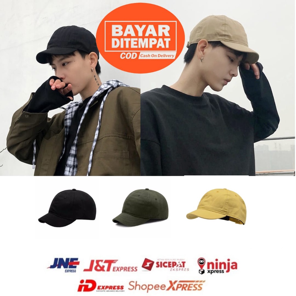 Topi baseball pria wanita polos lidah pendek premium