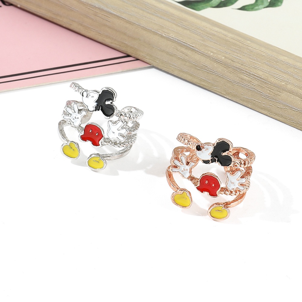 Cincin Model Terbuka Desain Disney Mickey Bahan S925 Silver Dapat Disesuaikan Untuk Hadiah