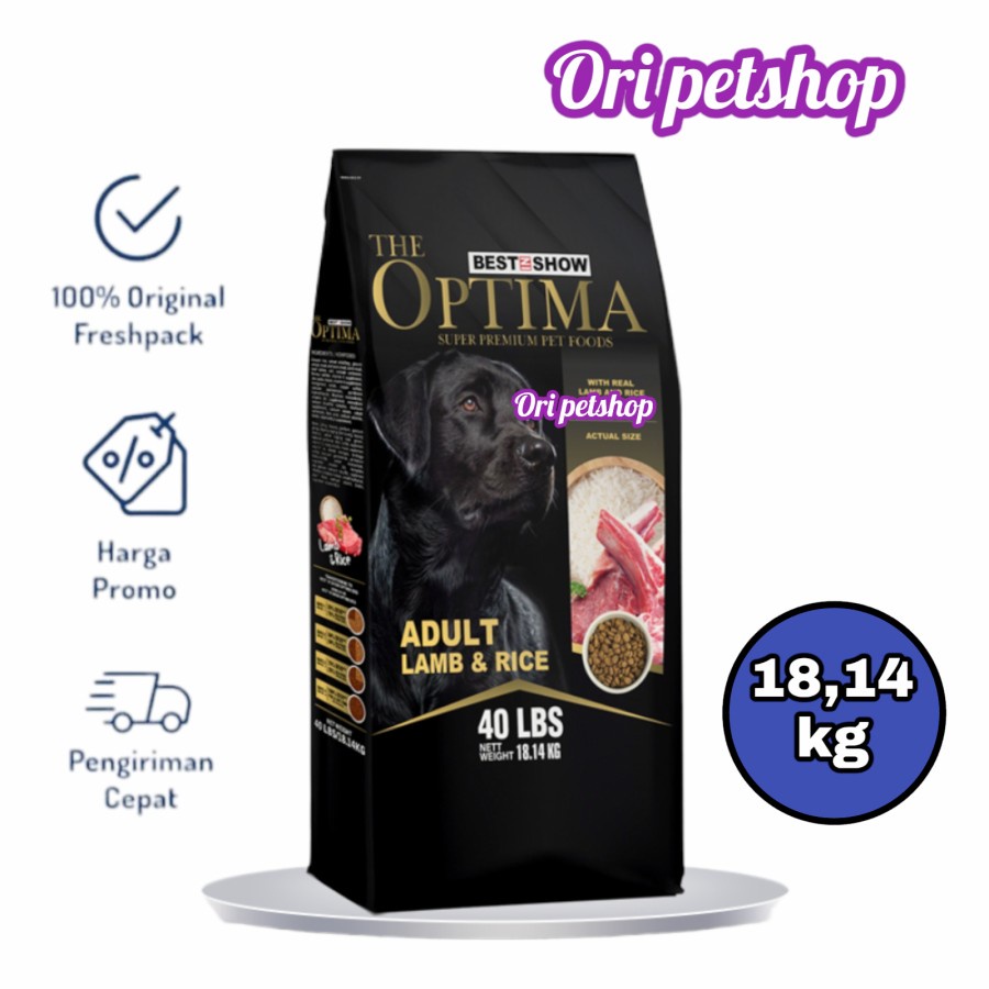 Optima Dog Adult Lamb &amp; Rice Makanan Anjing Dewasa 18,14kg - Kargo