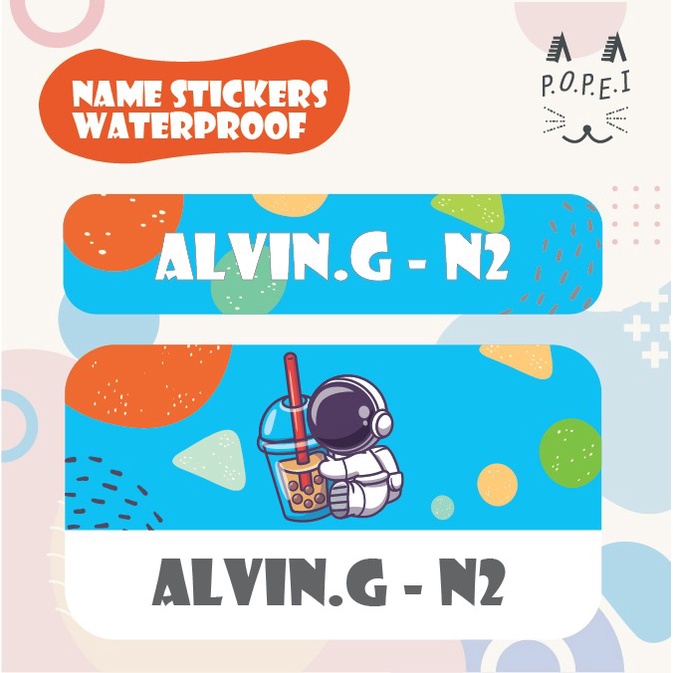

Custom Sticker Label Nama Lucu Anak - Waterproof - Astronot