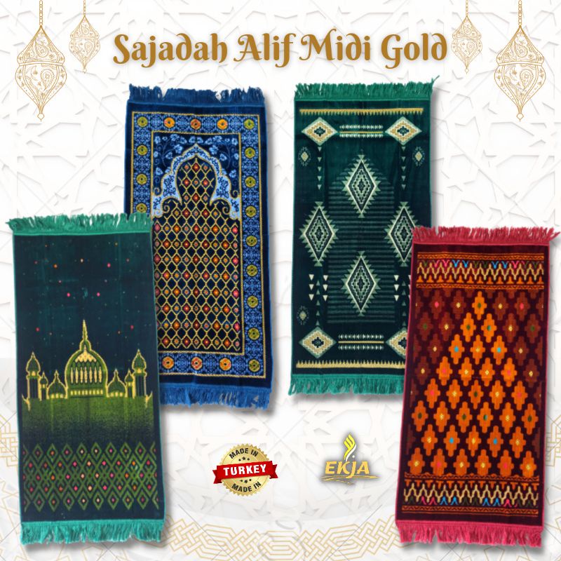 Sajadah ALIF MIDI/SEDANG Spigel Timbul Turkey Turkiye ukuran 53X105 cm souvenir umroh dan Haji