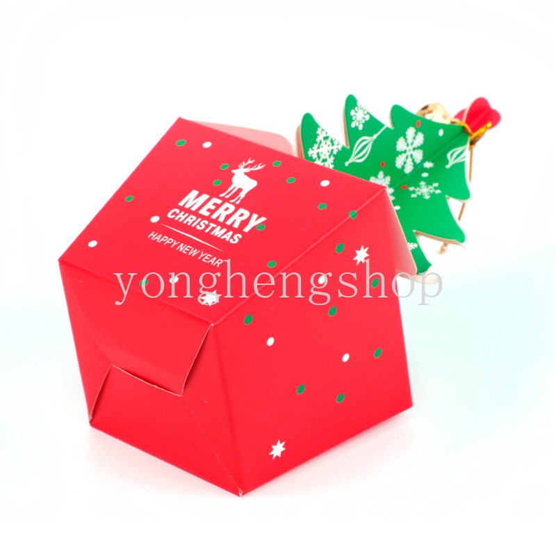5pcs / set Kotak Permen / Cokelat Bentuk Pohon Natal 3D Dengan Lonceng Untuk Hadiah Pesta Tahun Baru