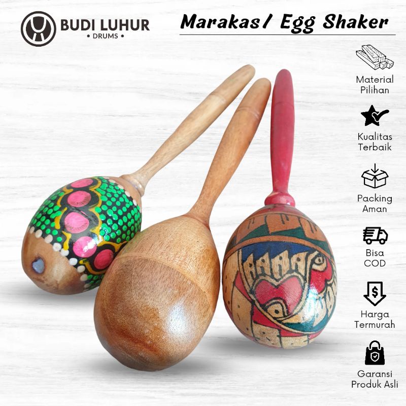 Alat Musik Marakas Telur Kecil Gagang Stik Egg Shaker Bahan Kayu Polos Motif