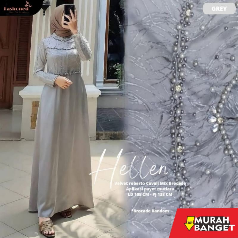 model gamis kombinasi polos terbaru 2022 GAMIS HELLEN CANTIK DRESS PESTA MUSLIMAH BELLE MAXY VELVET 