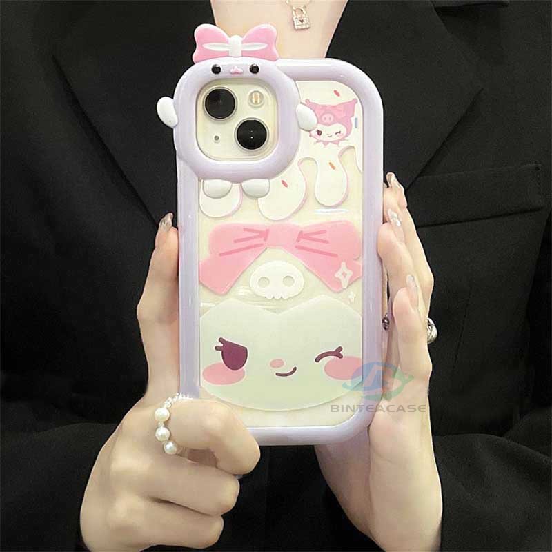 Realme 10 C55 C30 C31 C33 C35 C21Y C25Y RealmeC11 C25 C17 C15 C12 C3 C2 7i 5 5i 6i Kuromi Little Monster Frame Lensa Phone Case Binteacase