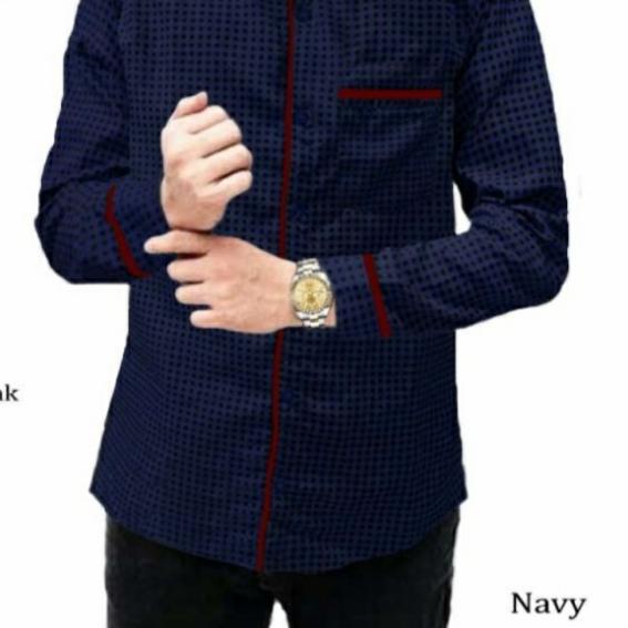 TJ BAJU KEMEJA KOKO MUSLIM LENGAN PANJANG - Navy Mikro, M