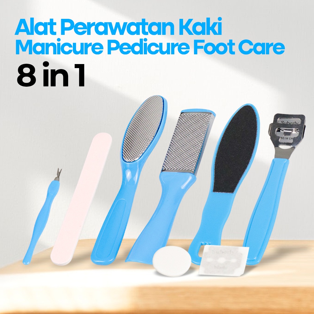 Alat Perawatan Kaki Manicure Pedicure Foot Care Scraper Set 8 in 1 - IN1807 - 7RHR5FBL Blue