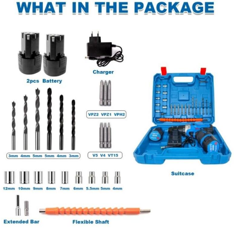 ♗ Bor batrei 12v HUJIA 1012 10mm bor cordless drill ⇁