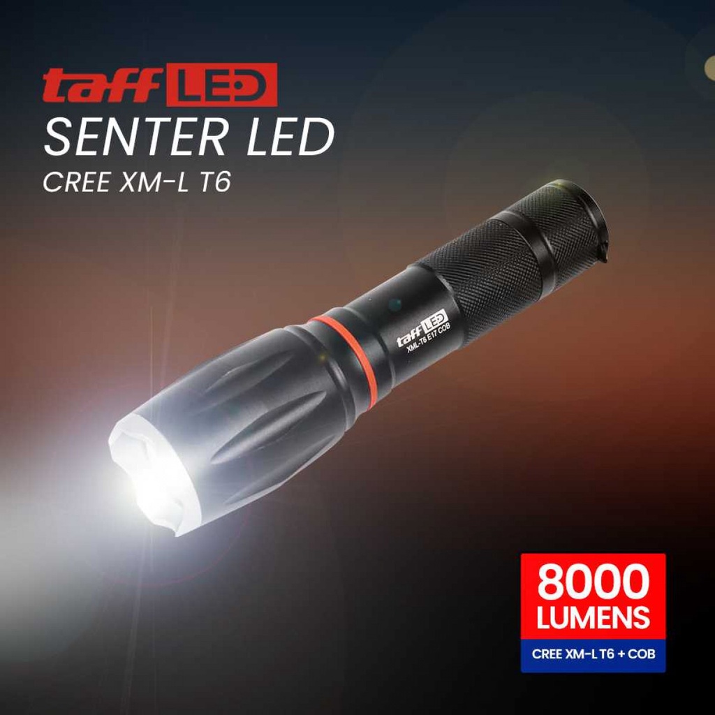 Paket Lengkap Senter LED Torch Cree XM-L T6  E17 COB