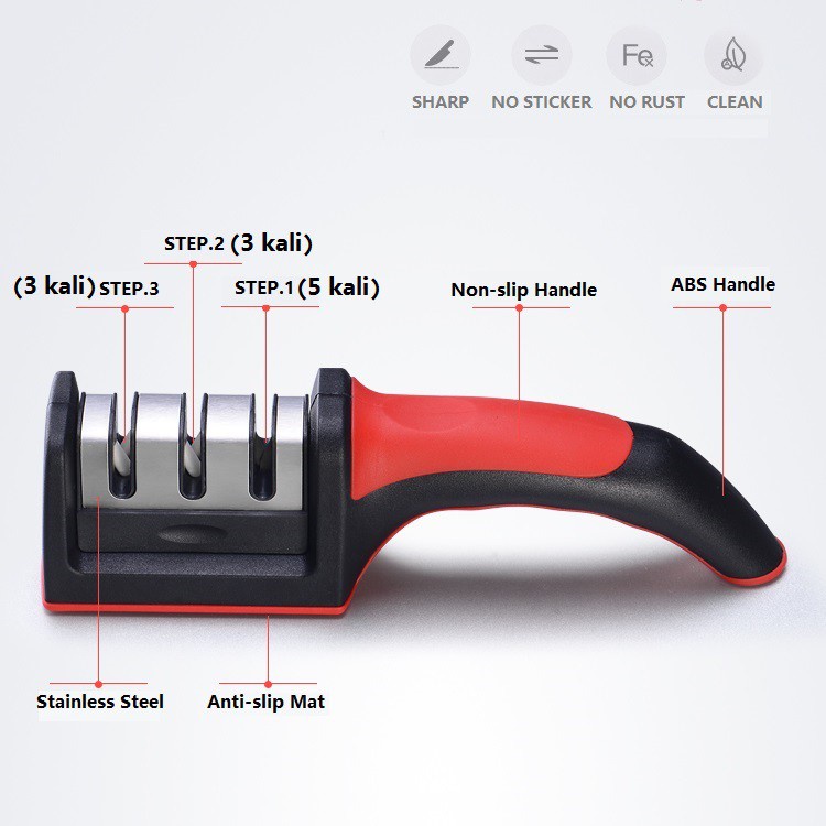 Pengasah Pisau Penajam Asahan Pisau Dapur Gunting Knife Scissors Stainless Steel Sharpener Asah Dengan Pegangan